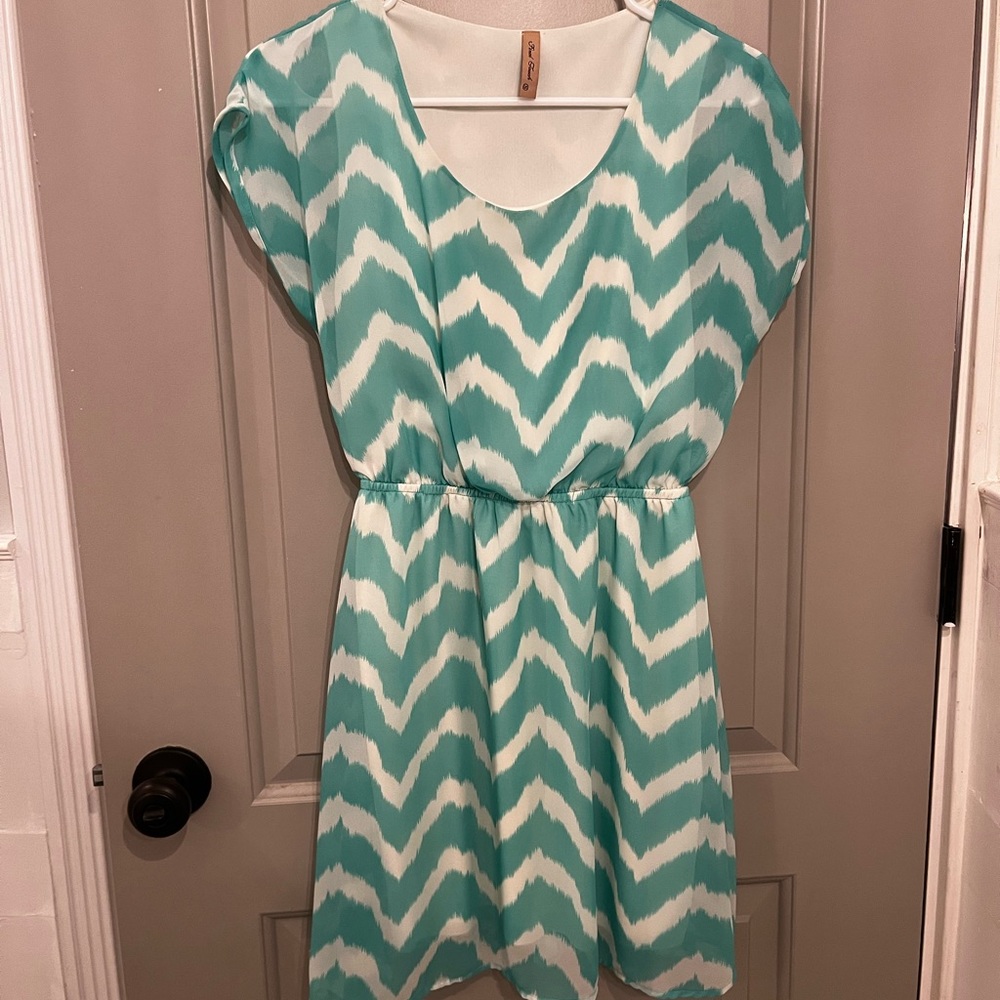 Teal and White Chevron dress size small